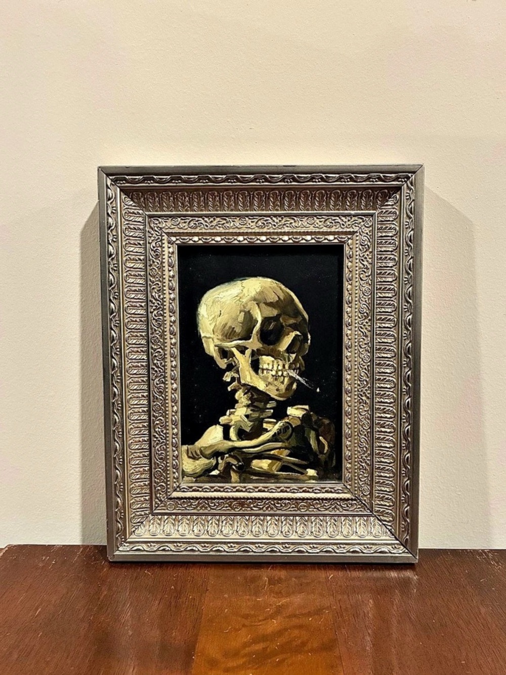 Van Gogh Head of Skeleton Silver Framed Print 8.5x10.5 Skull Halloween Wall Art
